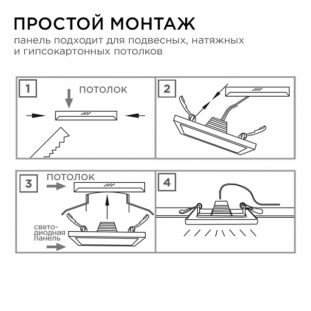 06-25 Светодиодная панель встраиваемая квадр. 220В